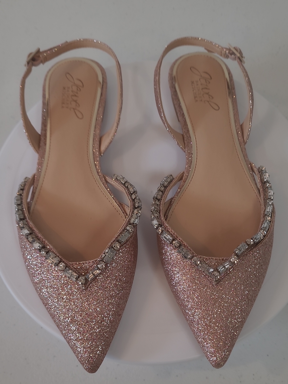 Badgley Mischka Jewel & Crystal Pointed Slingback Flats - Rose Gold Sz 7.5 - Picture 9 of 9